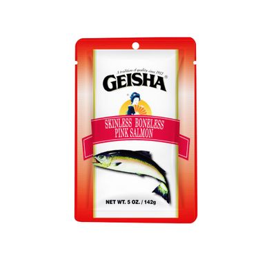 GEISHA Skinless Boneless Pink Salmon 5oz (Pack of 12), Pink Salmon| HALAL - Contains 9g of Protein - Kosher - Zero Trans Fat - Gluten Free - No Sugar Added - Wild Caught