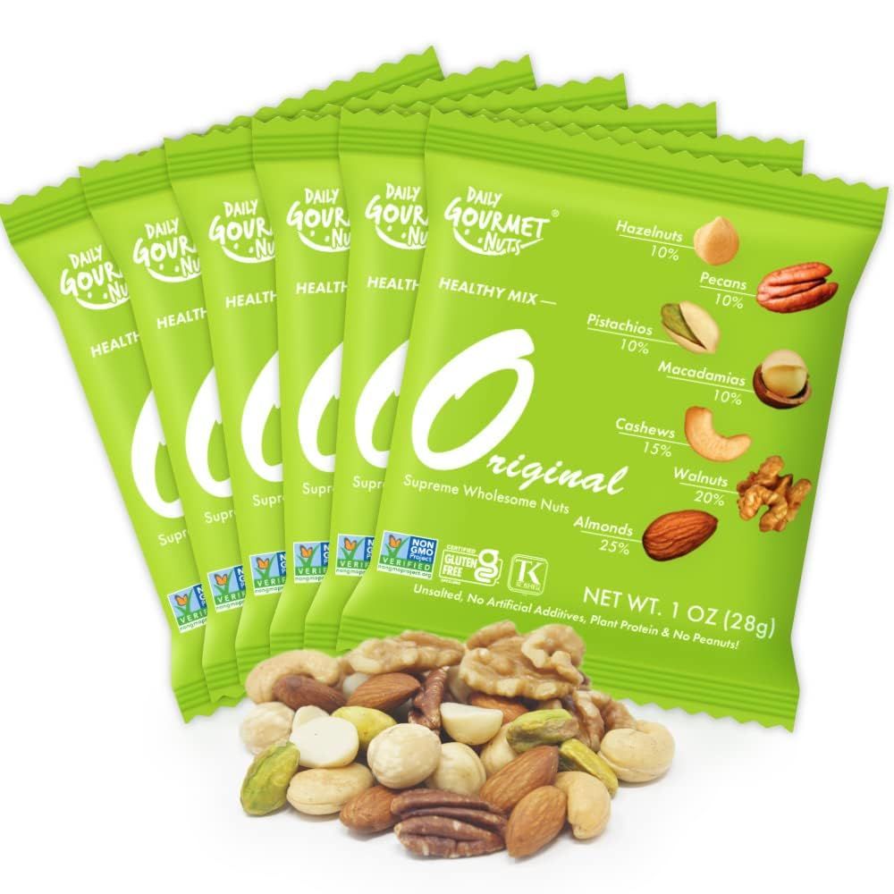 Daily Gourmet Nuts - Unsalted Mixed Nuts Snack Packs/Individually Wrapped Snacks/Nut Snacks/No Peanuts/Healthy Trail Mix Individual Packs/Deluxe Assorted Snacks
