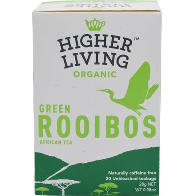 Higher Living Organic South African Green Rooibos Tea | Premium Soothing &amp; Refreshing Tea | Aromatic &amp; Antioxidant Rich | Naturally Caffeine Free | 0.98 Oz (20 Teabags)