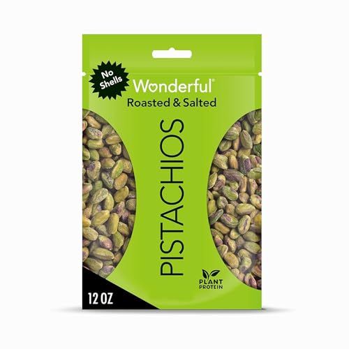 Wonderful Pistachios No Shells, Roasted &amp; Salted Nuts, 12 Ounce Resealable Bag, Protein Snacks, Gluten Free, Healthy Snack