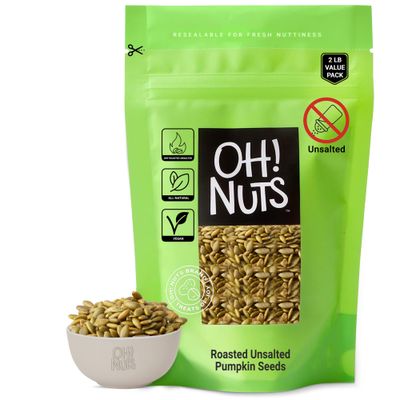 Pumpkin Seeds | Roasted Unsalted | 2 lb | No Shell Pepitas | Packed in New York Zip-Seal Bag for Exceptional Freshness by Oh Nuts