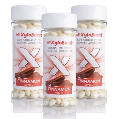 XyloBurst - Xylitol Mints | Sugar Free Breath Mints for Oral Health | Gluten Free, Vegan, Keto Friendly | Aspartame Free Mints | Cinnamon | 200 Count Jar, 3-Pack
