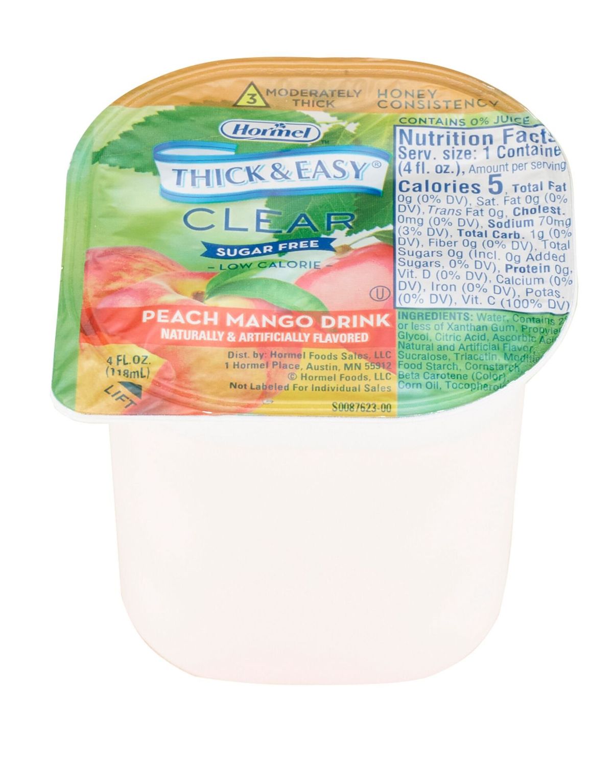 Hormel Thick &amp; Easy Sugar Free Peach Mango Honey Consistency 4 ounce Case of 24
