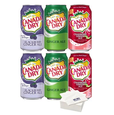 Canada Dry 12oz Cans Pack of 6 Variety Pack with Bay Area Marketplace Napkins