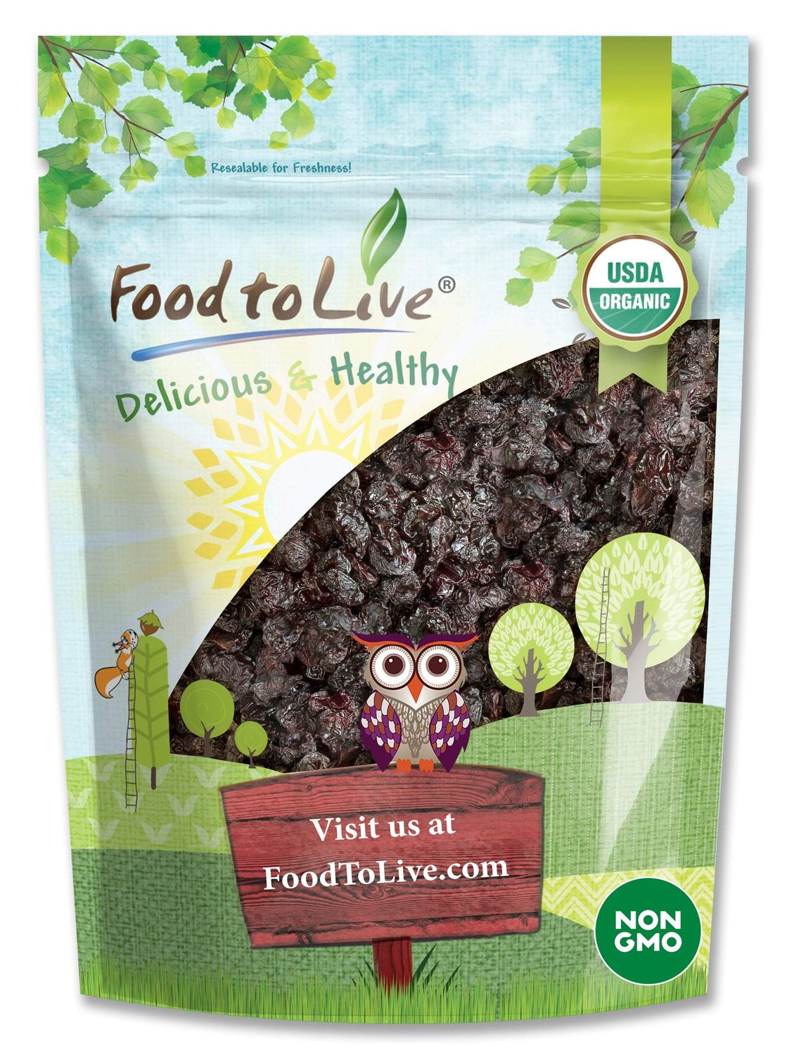 Food to Live Organic Dried Unsweetened Sour Cherries, 8 Ounces - Pitted Cherry Fruit, Non-GMO, Raw, Sun-Dried, Unsweetened, Unsulfured, No Oil Added, Vegan, Bulk