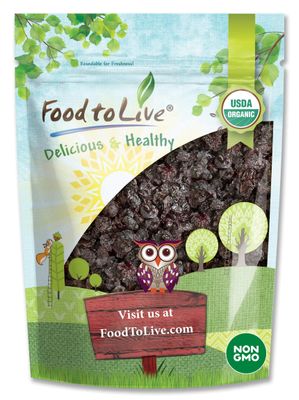 Food to Live Organic Dried Unsweetened Sour Cherries, 8 Ounces - Pitted Cherry Fruit, Non-GMO, Raw, Sun-Dried, Unsweetened, Unsulfured, No Oil Added, Vegan, Bulk