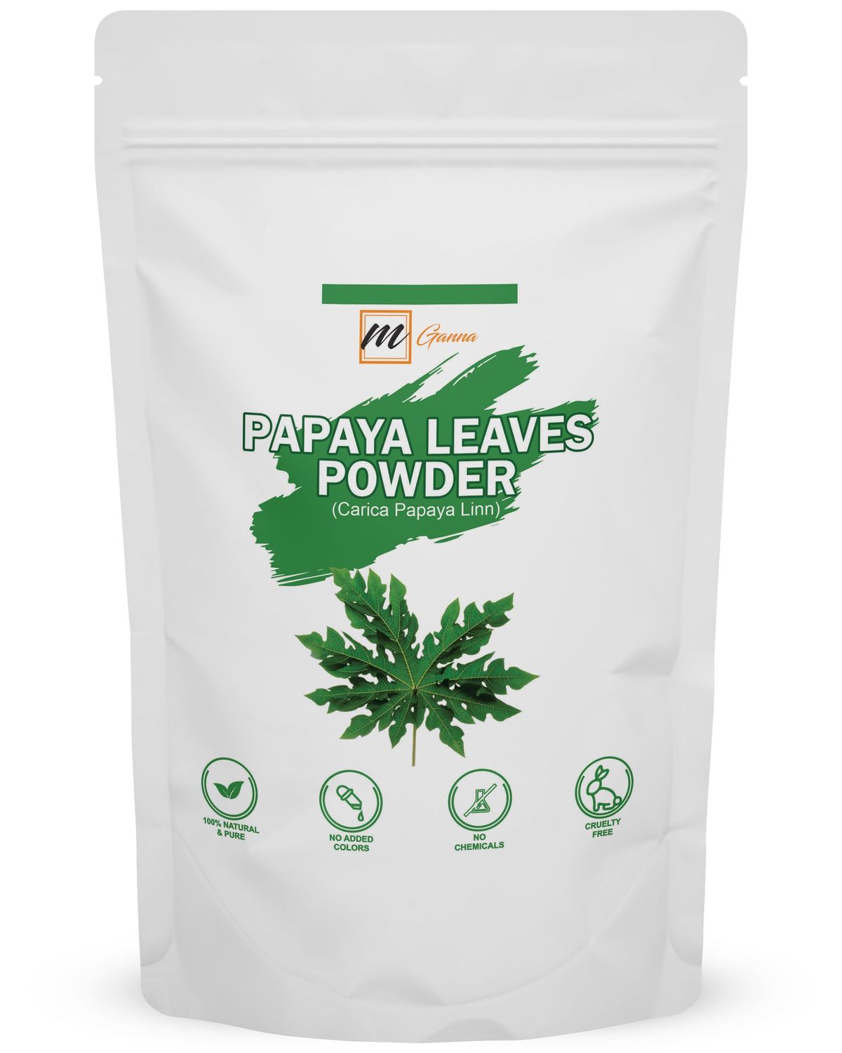 mGanna 100% Natural Papaya Leaves/Carica Papaya Linn Powder for Health, Long Strong Hair and Glowing Flawless Skin Care 0.5 LBS / 227 GMS