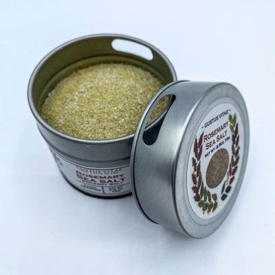 Rosemary Sea Salt - Gourmet Infused Sea Salt - Artisanal Seasoning - Non GMO - All Natural - Sustainably Sourced - Small Batch - Magnetic Tin - Hand Packed
