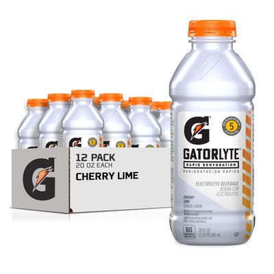 Gatorlyte Rapid Rehydration Electrolyte Beverage, Cherry Lime, 20 Oz Bottles (Pack of 12)