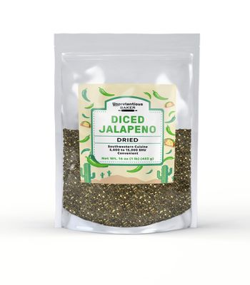 Unpretentious Dried Diced Jalapeno, 1 lb, Mild to Medium Heat, 5,000 to 15,000 SHU, Southwestern Cuisine