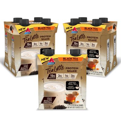 Atkins Iced Tea Latte Protein Shake, Black Tea with Honey, 15g Protein, 3g Fiber, 1g Sugar, Made with Real Tea, 12 Shakes