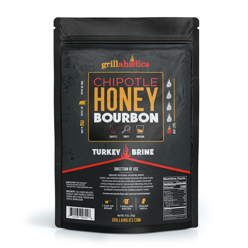 Grillaholics Chipotle Honey Bourbon Turkey Brine - Best Turkey Brine for Smoking, Roasting, Grilling or Deep Frying - 16 oz. Bag Brines Up to 25 lb. Turkey - Made in the USA