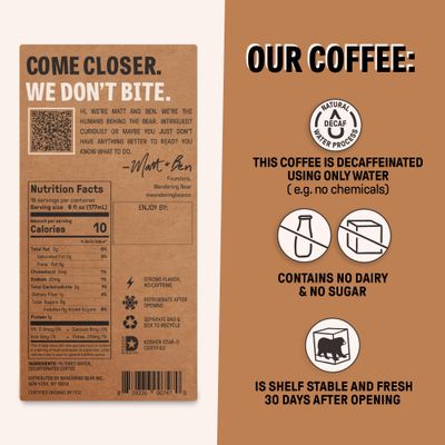 Wandering Bear DECAF Cold Brew Coffee On Tap, 96 fl oz - Extra Strong, Smooth, Unsweetened, Shelf-Stable, and Ready to Drink Iced Coffee, Cold Brewed Coffee, Cold Coffee