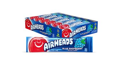 Airheads Candy, Blue Raspberry Flavor, Individually Wrapped Full Size Bars, Taffy, Non Melting, Party, Pack of 36 Bars