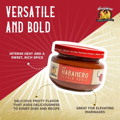 Louisiana Pepper Exchange Red Habanero Pepper Puree Sauce Salsa, Super Hot, Spicy, Chili Seasoning, Plant-Based, Gluten-Free, Replaces Habanero Powder, 2-Pack