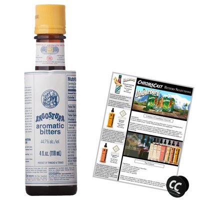 Angostura Aromatic Bitters 4oz Bottle with Phone Grip and Bitters Selections Recipe