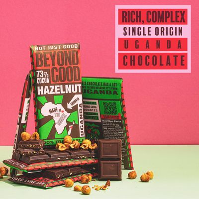 Beyond Good Chocolate Bars | 6 Pack Toasted Hazelnut Chocolate | Organic, Direct Trade, Vegan, Kosher, Non-GMO | Single Origin Uganda Dark Chocolate