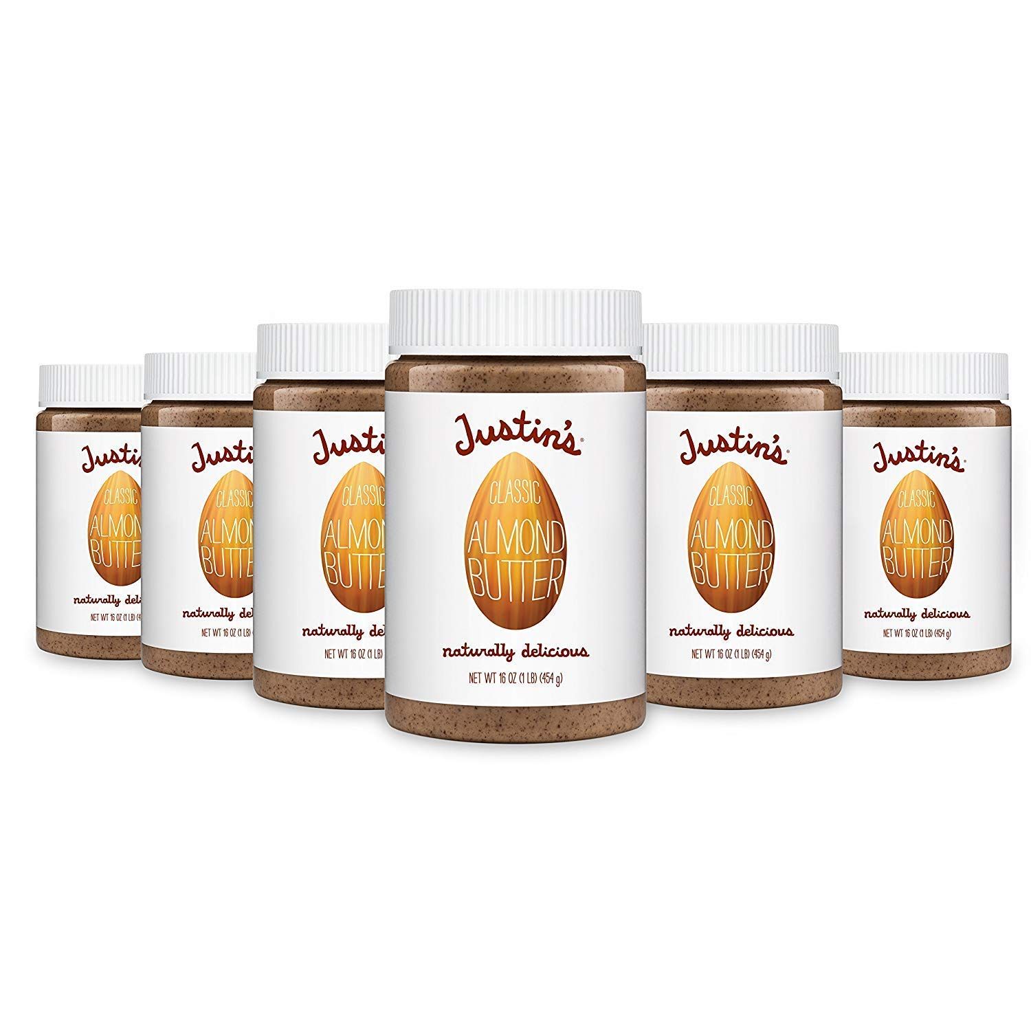 Justin&#39;s Classic Almond Butter, Only Two Ingredients, No Stir, Gluten-free, Non-GMO, Keto-friendly, Responsibly Sourced, 16 Ounce Jar (6 Pack)