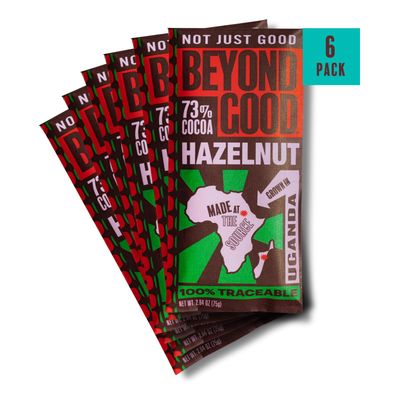 Beyond Good Chocolate Bars | 6 Pack Toasted Hazelnut Chocolate | Organic, Direct Trade, Vegan, Kosher, Non-GMO | Single Origin Uganda Dark Chocolate