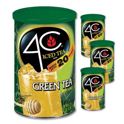 4C Powdered Drink Mix Cannisters, Green Tea 3 Pack, 20 Quarts, Family Sized Cannister, Thirst Quenching &amp; Refreshing Flavors