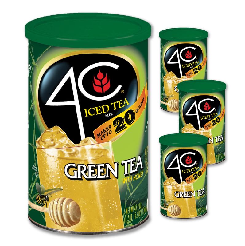 4C Powdered Drink Mix Cannisters, Green Tea 3 Pack, 20 Quarts, Family Sized Cannister, Thirst Quenching &amp; Refreshing Flavors