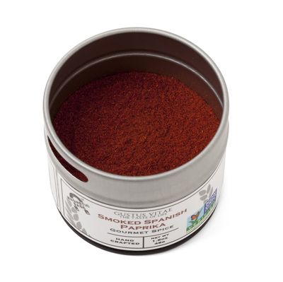 Smoked Spanish Paprika - Non GMO - Packed In Magnetic Tins - Sustainable - Grown in USA - All Natural - Not Irradiated - Crafted By Gustus Vitae - 1.6 Oz Net Weight - 4 Oz Tin