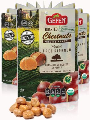 Gefen Organic Whole Peeled and Roasted Chestnuts, 5.2oz (12 Pack) | Chestnuts Peeled and Ready to Eat | Great for Cooking &amp; Baking | Gluten Free | Kosher
