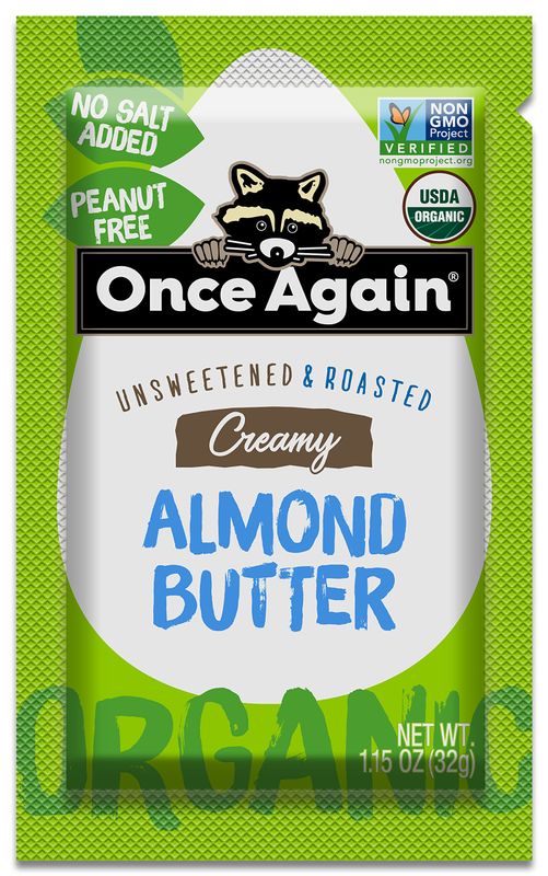 Once Again Organic Creamy Almond Butter - 1.15oz Squeeze Packs, 10 Count - Roasted - Salt Free, Unsweetened - USDA Organic, Gluten Free Certified, Peanut Free, Vegan, Kosher, Paleo