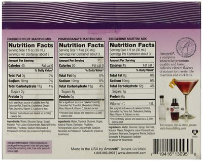 Amoretti Premium Martini Cocktail Mix Exotic Minis, Tangerine, Pomegranate and Passion Fruit, 3 Count