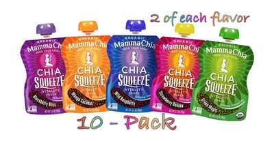 Mamma Chia Squeeze 5 variety (10 pack) Wild Raspberry,Green Magic,Blackberry bliss,Strawberry ,Mango coconut