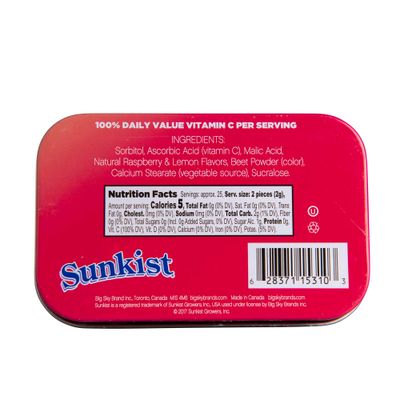 Sunkist Sours, Raspberry Lemonade, Vitamin C, Sugar Free Sour Candy, 1.76 Ounce Tin - 6 Count Tray