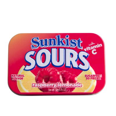 Sunkist Sours, Raspberry Lemonade, Vitamin C, Sugar Free Sour Candy, 1.76 Ounce Tin - 6 Count Tray