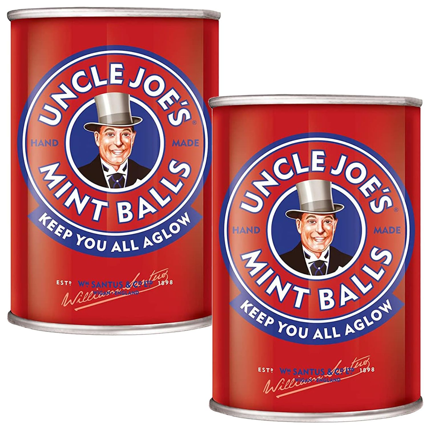 Uncle Joe&#39;s Mint Balls | Handcrafted British Candy | with Peppermint Oil | Long Lasting &amp; Breath Refreshing Minty Flavor | Individually Wrapped Hard Candy | Tin Pack | 4.23 Oz (Pack of 2)
