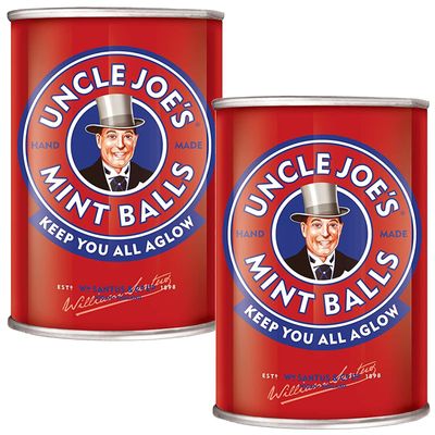 Uncle Joe&#39;s Mint Balls | Handcrafted British Candy | with Peppermint Oil | Long Lasting &amp; Breath Refreshing Minty Flavor | Individually Wrapped Hard Candy | Tin Pack | 4.23 Oz (Pack of 2)