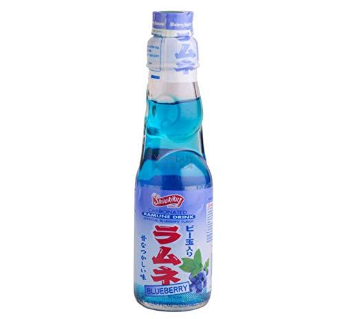 Ramune Japanese Marble Soda Blueberry Flavor, 6 Glass Bottles, Natural Carbonated Beverage