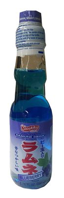 Ramune Japanese Marble Soda Blueberry Flavor, 6 Glass Bottles, Natural Carbonated Beverage