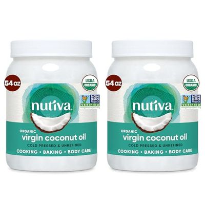 Nutiva Organic Coconut Oil 54 fl oz, Cold-Pressed, Unrefined Cooking Oil, Natural Hair Oil, Skin Oil, Massage Oil, USDA Organic, Extra Virgin Coconut Oil (Aceite de Coco) (Pack of 2)
