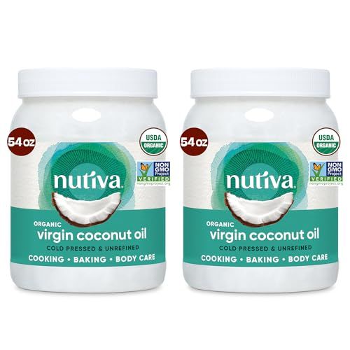 Nutiva Organic Coconut Oil 54 fl oz, Cold-Pressed, Unrefined Cooking Oil, Natural Hair Oil, Skin Oil, Massage Oil, USDA Organic, Extra Virgin Coconut Oil (Aceite de Coco) (Pack of 2)