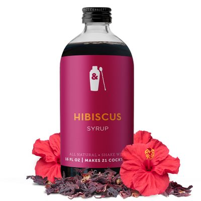 Shaker &amp; Spoon Hibiscus Cocktail Syrup, 16oz Hibiscus Flowers, Sweet &amp; Tart Flavored Syrups for Drinks, Vegan Craft Cocktail Syrup for Mocktails, Non Alcoholic Drinks, Hibiscus Tea, Soda, Lemonade