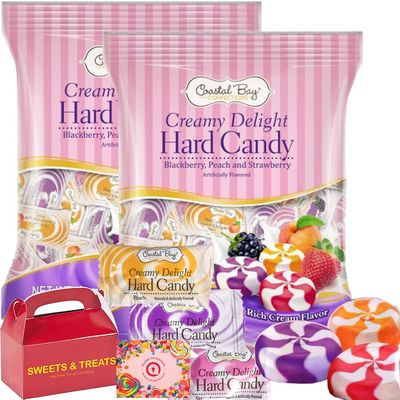 Creamy Hard Candy Delight | Strawberry, Peach &amp; Blackberry Flavors Swirled in Rich Cream | Original Classic Sweet Fresh Taste Individually Wrapped 2 Pack Bags - Treat Box Included (100)