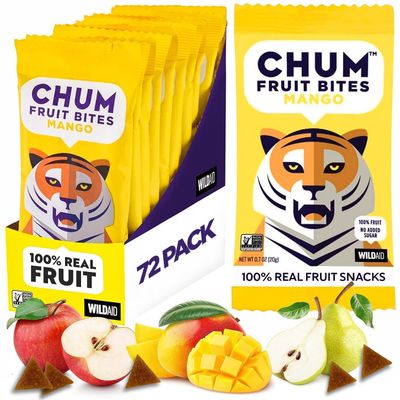 Chum Fruit Bites 100% Real Fruit Snacks | Mango, 72 Pack | Non-GMO, No Added Sugar or Preservatives | Top 12 Allergen and School Friendly, Nut-Free, Gluten-Free, Vegan, Kosher, Paleo
