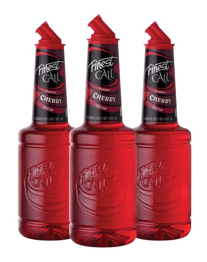 Finest Call Premium Cherry Syrup Drink Mix, 1 Liter Bottle (33.8 Fl Oz), Pack of 3