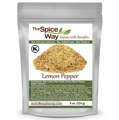 The Spice Way Lemon Pepper - 8 oz - no citric acid or any preservatives or agents. Seasoning blend perfect for cooking marinated herb chicken.