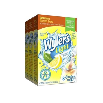 Wyler&#39;s Light Singles To Go Powder Packets, Water Drink Mix, Lemon Iced Tea, 8 Packets per Box, 24 total Packets (Pack of 3)
