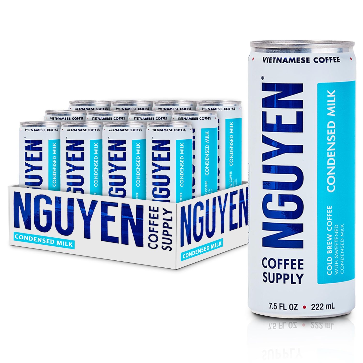 Nguyen Coffee Supply - Condensed Milk: Vietnamese Cold Brew Coffee, 100% Robusta, Low Sugar, Gluten Free, 7.5 fl oz cans [12 Pack]