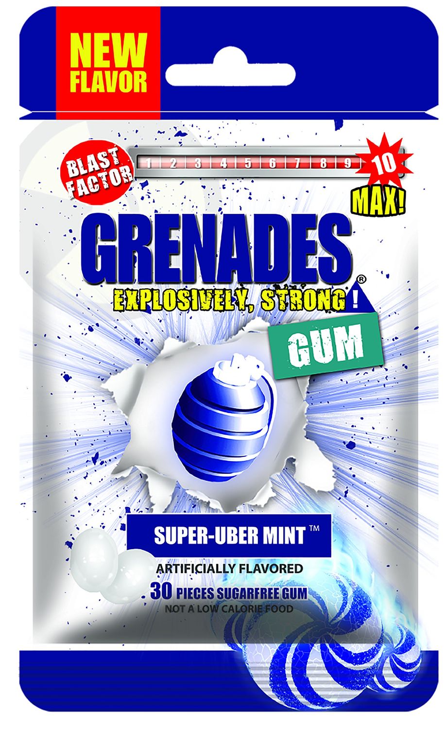 Grenades Gum - 30ct Bag - STRONG MINT GUM (Super-Uber Mint) - Ultimate Fresh Breath &amp; Serious Sinus Busting Power