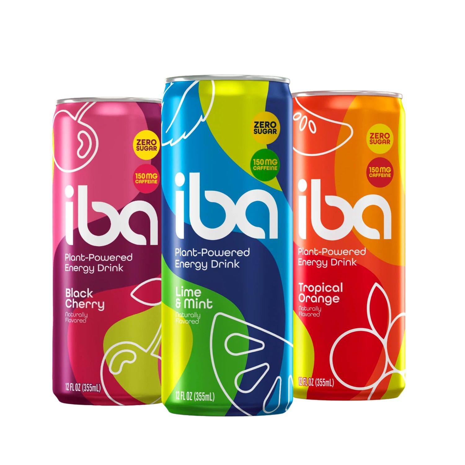 iba Healthy Energy Drink, Variety Pack, Clean Energy, 0 Sugar, Sparkling, Low Calorie, Plant Based, Guarana &amp; Copaiba For Immune Support, Non GMO, Functional, 150mg Caffeine, 12 Fl Oz 12 Pack