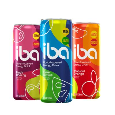 iba Healthy Energy Drink, Variety Pack, Clean Energy, 0 Sugar, Sparkling, Low Calorie, Plant Based, Guarana &amp; Copaiba For Immune Support, Non GMO, Functional, 150mg Caffeine, 12 Fl Oz 12 Pack