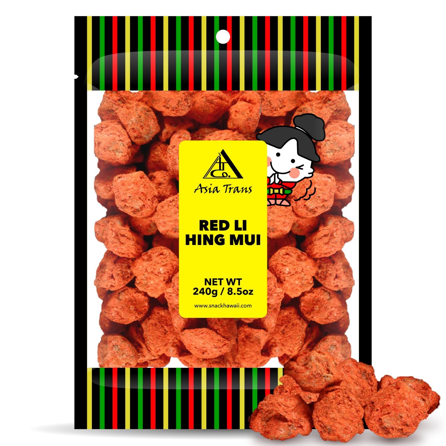Asia Trans Seeded Red Li Hing Mui Crack Seed Plums - Hawaiian Favorite - Sweet, Sour, &amp; Salty Dried Asian Plum