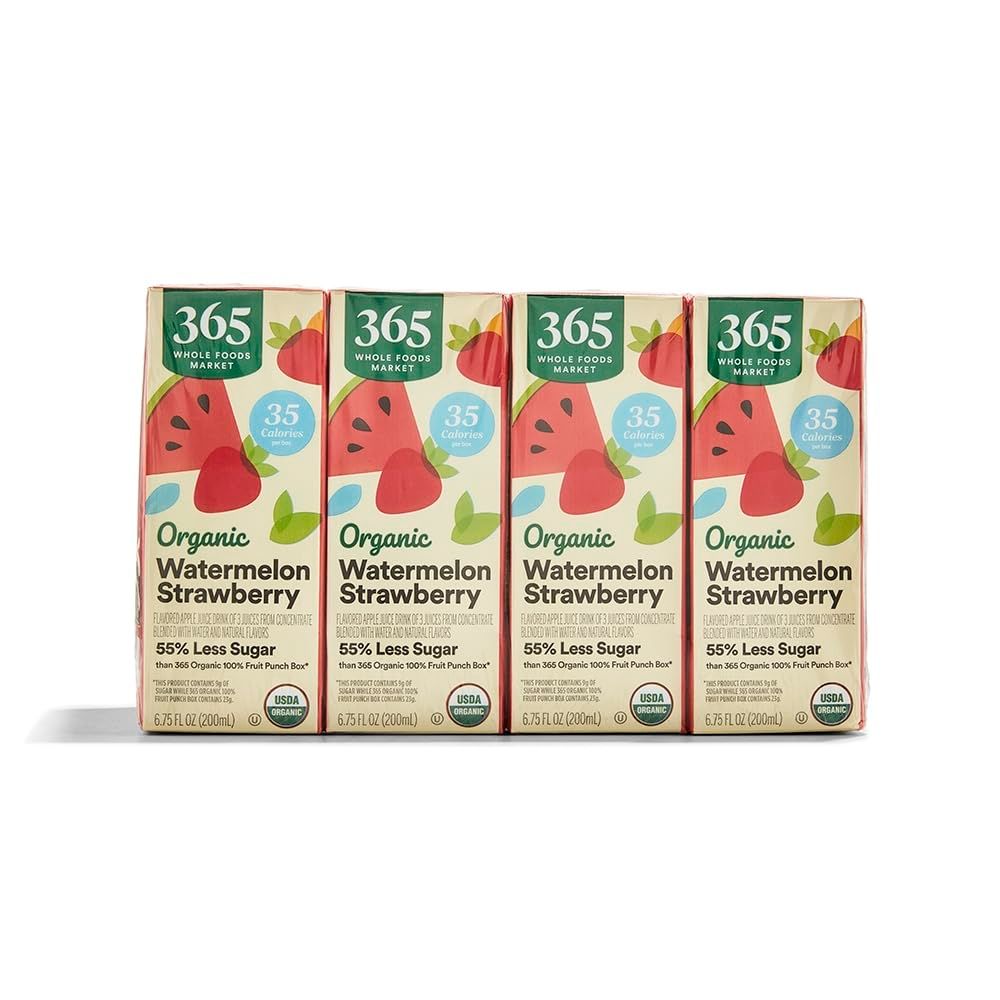 365 by Whole Foods Market, Box Juice Reduced Sugar Watermelon Strawberry Organic, 6.75 Fl Oz, 8 Pack